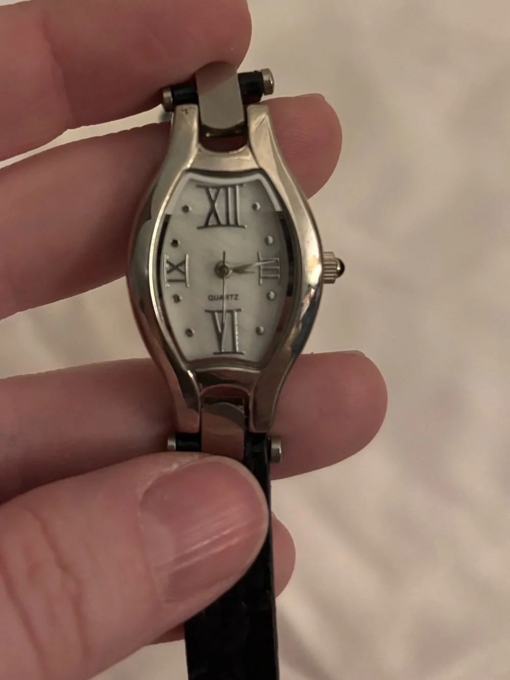 Coldwater Creek Black Leather Strap Women's Watch - Silver Case